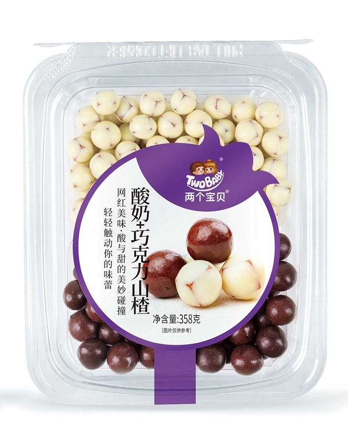 两个宝贝酸奶+巧克力山楂透明盒装358g