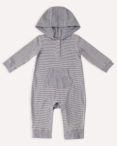 木直木帛半门襟连帽爬服（灰色条纹）