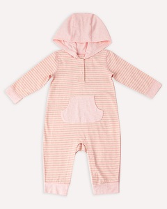 木直木帛半门襟连帽爬服（粉色条纹）